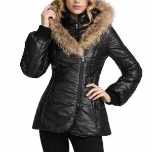 Mackage Peaches Double Zip Fur Hood Parka Small Black Nylon Cableknit Collar